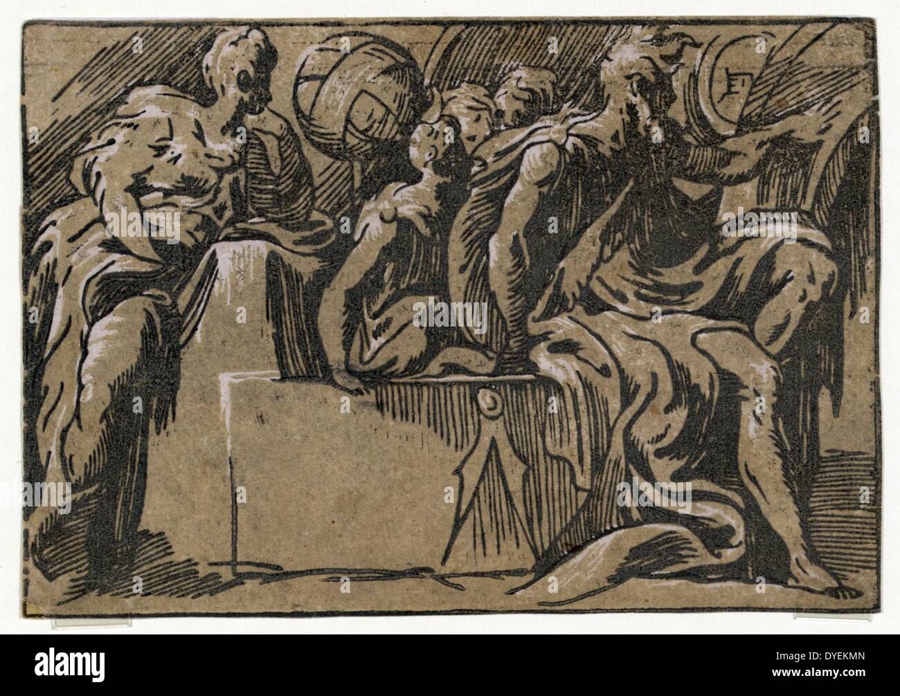 Der Philosoph Diogenes und die Allegorie der Astronomie, von Antonio da Trento 1508 - ca.1550, D1530 und 1550 Stockfoto