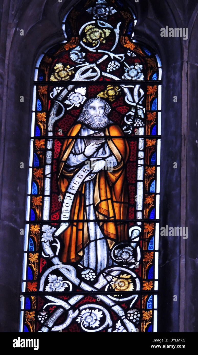 Die Glasmalereien' ost fenster' Darstellung Sacharja, Kathedrale von Bristol, England. Das Fenster hat fast komplett umgebaut und viele der Panels sind modern, aber es gibt einige originale Teile. Stockfoto