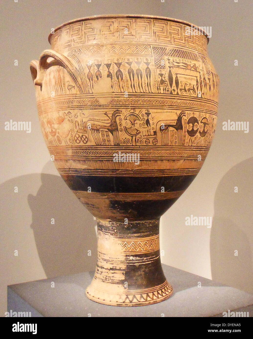 Terrakotta-Krater (große Vase), Griechisch, 725BC zeigt eine Beerdigung-Szene Stockfoto