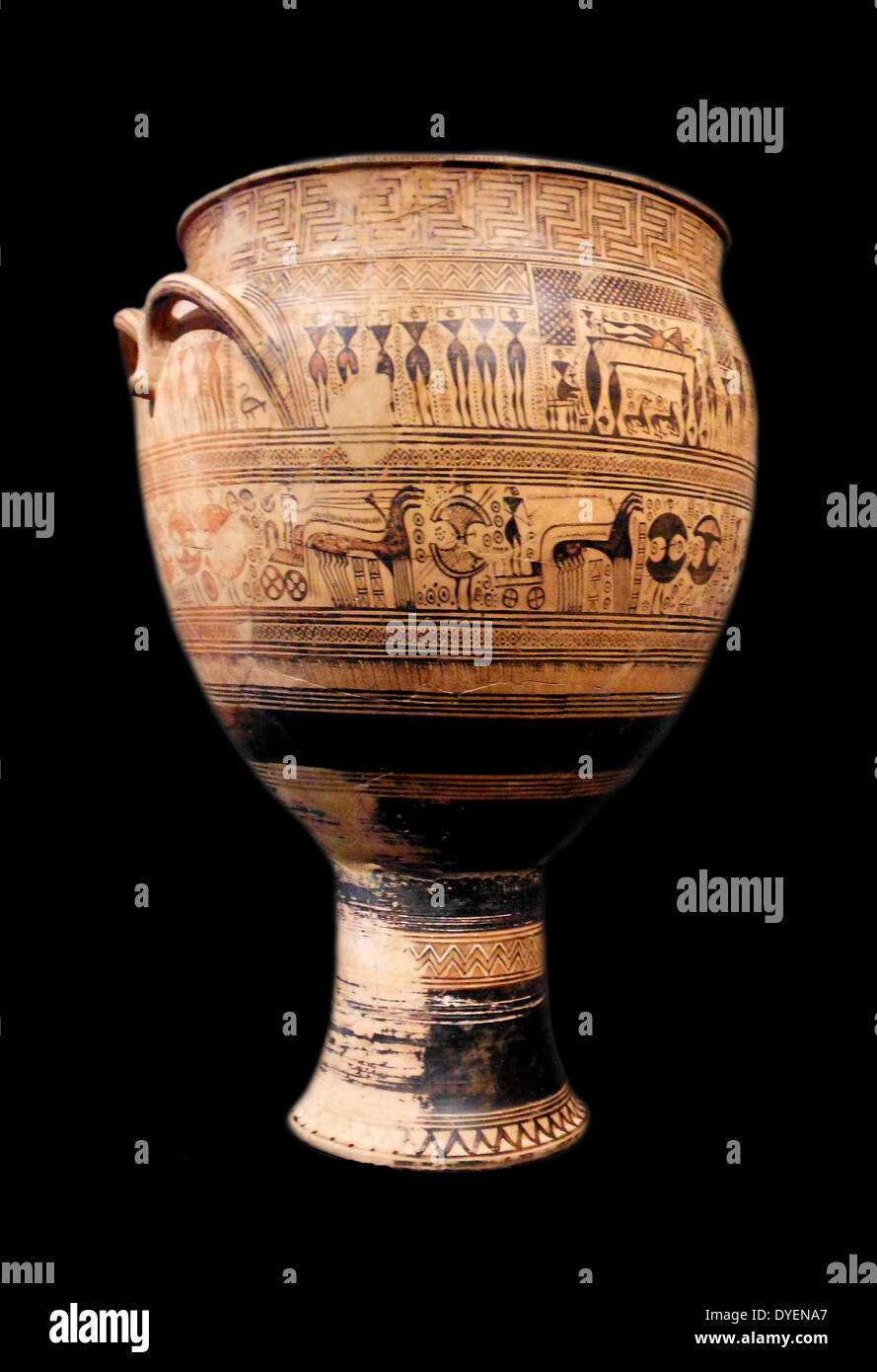 Terrakotta-Krater (große Vase), Griechisch, 725BC zeigt eine Beerdigung-Szene Stockfoto