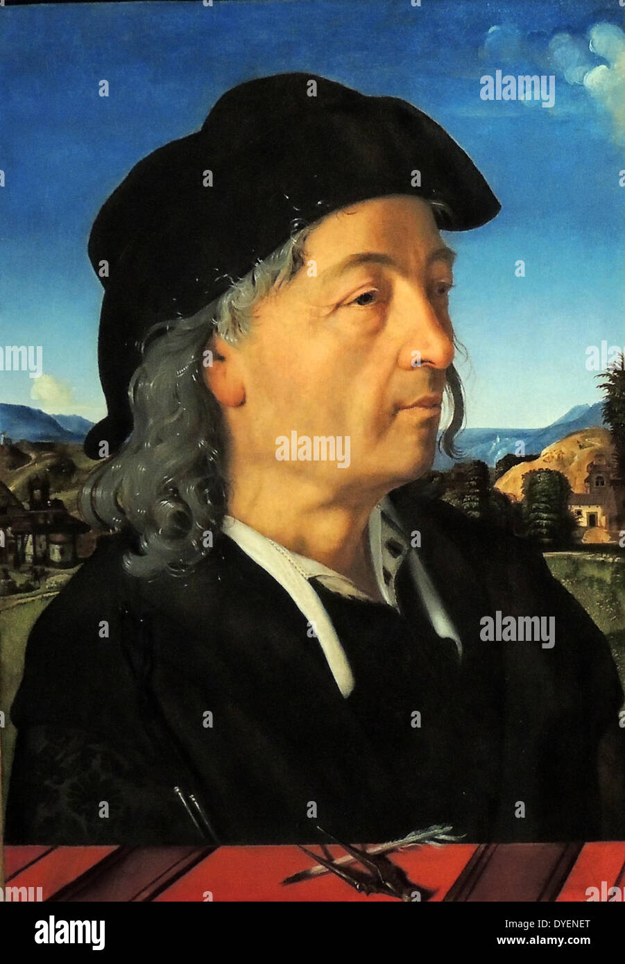 Portrait von Giuliano da Sangallo Giamberti von Piero di Cosimo, 1482 - 1485. Piero di Cosimo (2. Januar 1462 - 12. April 1522), auch bekannt als Piero di Lorenzo, war ein italienischer Renaissance Maler. Diptychon, die die Florentiner Architekten Giuliano da Sangallo. Giuliano da Sangallo (C. 1445 - 1516) war ein italienischer Bildhauer, Architekt und Ingenieur. Francesco da Sangallo (1494 - 1576) war ein italienischer Hochrenaissance Bildhauer Stockfoto