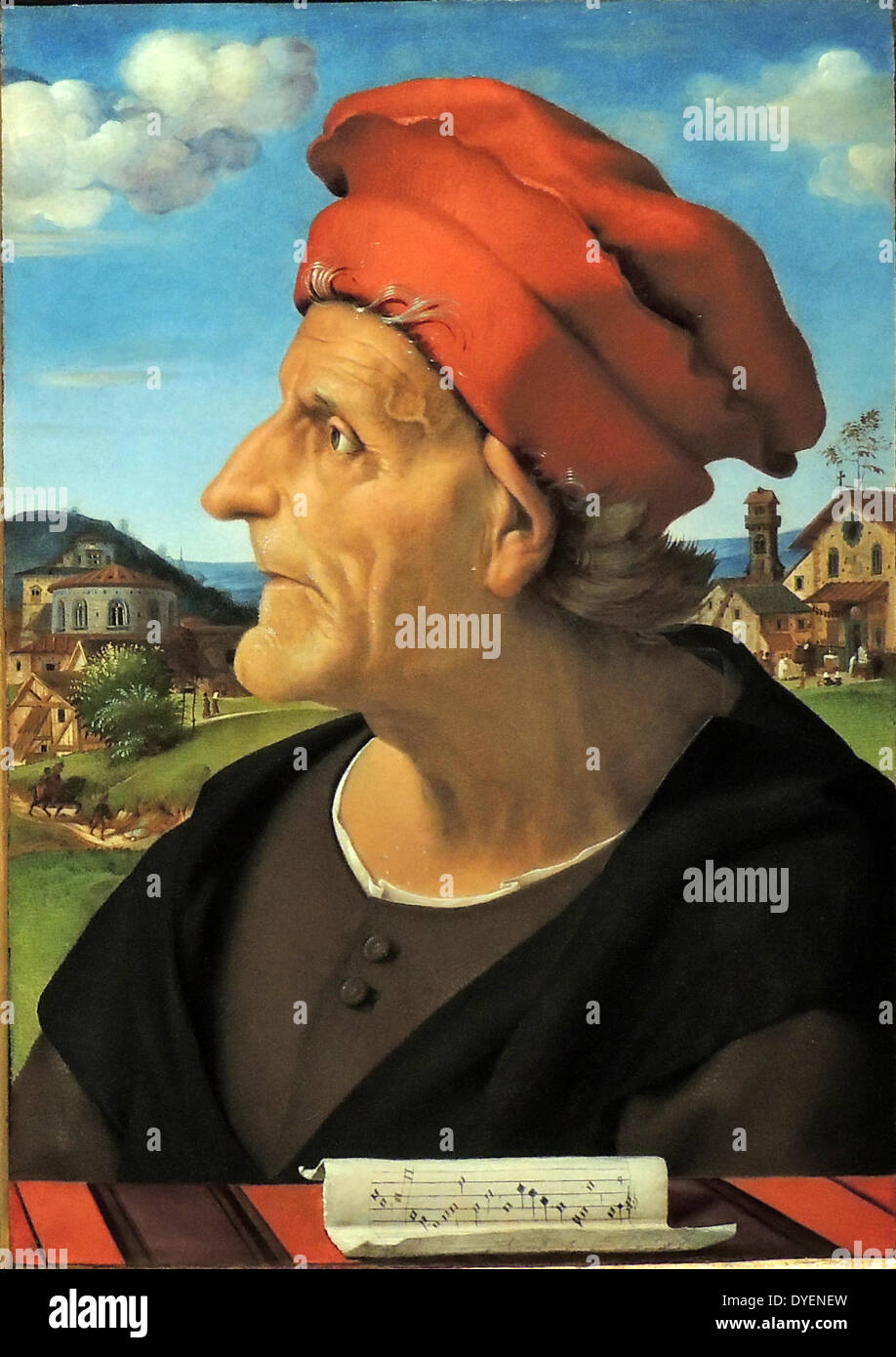 Portrait von Francesco da Sangallo von Piero di Cosimo, 1482 - 1485. Piero di Cosimo (2. Januar 1462 - 12. April 1522), auch bekannt als Piero di Lorenzo, war ein italienischer Renaissance Maler. Diptychon, die die Florentiner Architekten Francesco de Sangallo (1494-1576), ein italienischer Hochrenaissance Bildhauer Stockfoto