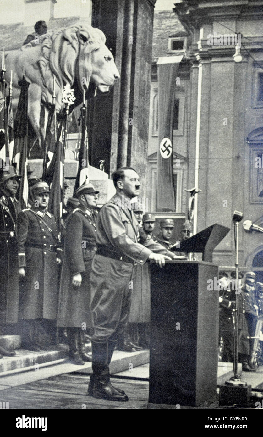 Adolf Hitler 1889-1945. Adressen eine Kundgebung der Hitler-jugend in München 1934. Deutsche Politiker und Führer der Nsdap. Er war Bundeskanzler der Bundesrepublik Deutschland von 1933 bis 1945 und Diktator von Nazi-deutschland von 1934 bis 1945. Stockfoto