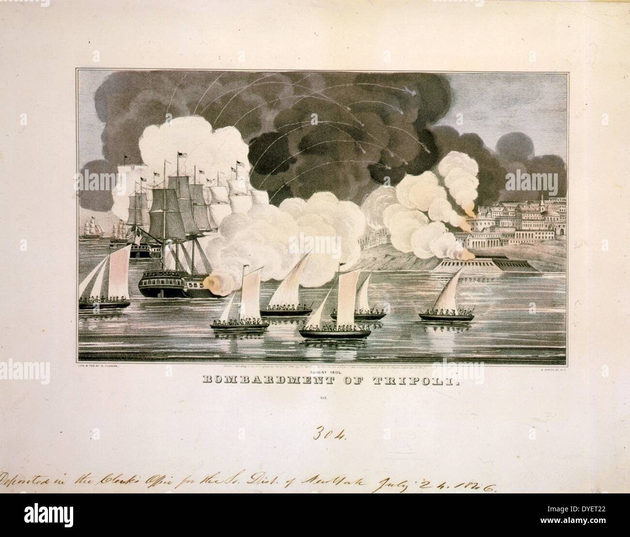 Bombardierung von Tripolis 1805. Lithografie von Currier & Ives. 18460101. Tripolitan Krieg, 1801-1805 Stockfoto
