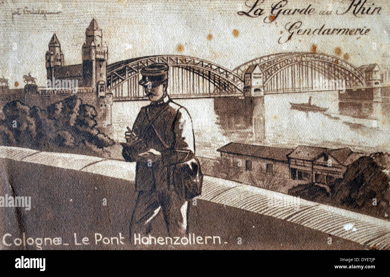 Die französische Besetzung des Rheinlandes, ein Polizist im Dienst in einer Stadt am Fluss Rhein 1921 Stockfoto