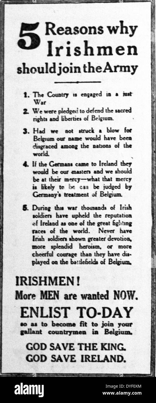 Britische Eintragung Propaganda aus dem Ersten Weltkrieg. Ansprechend für spezifische demografische Merkmale von Menschen die bewaffneten Kräfte zu bündeln. Dieses drucken Appell sitzt unter vielen anderen, die direkt mit Frauen, Kaufleute, irische Männer, Welsh Männer etc. ca. Anfang des 20. Jahrhunderts gesprochen. Stockfoto