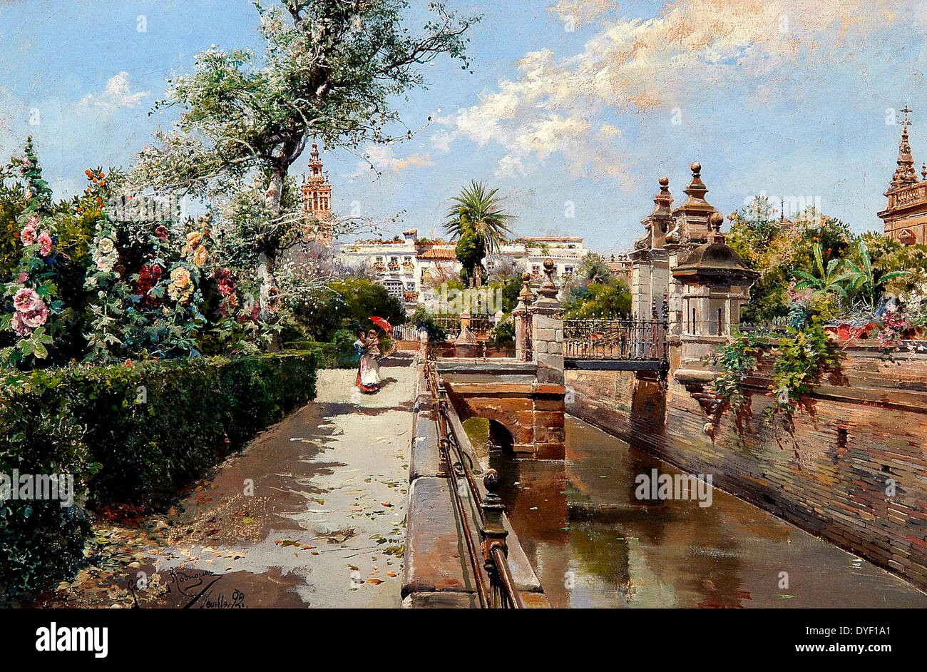 Ein Sevilla Garten, 1892, Öl auf Leinwand. Ein Gemälde des spanischen Malers Garcia y Rodriguez Manuel. Zwischen 1863-1925. Stockfoto