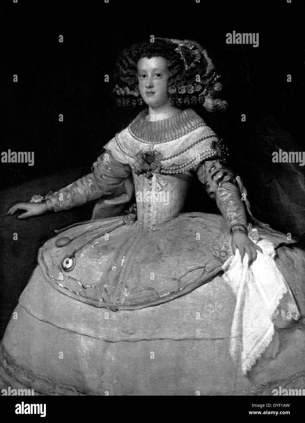 Infantin Maria Theresia von Velázquez, circa 1653. Tragen ihre Haare und Kleidung in einem sehr modische Art und Weise für die Zeit am spanischen Königshof. Stockfoto