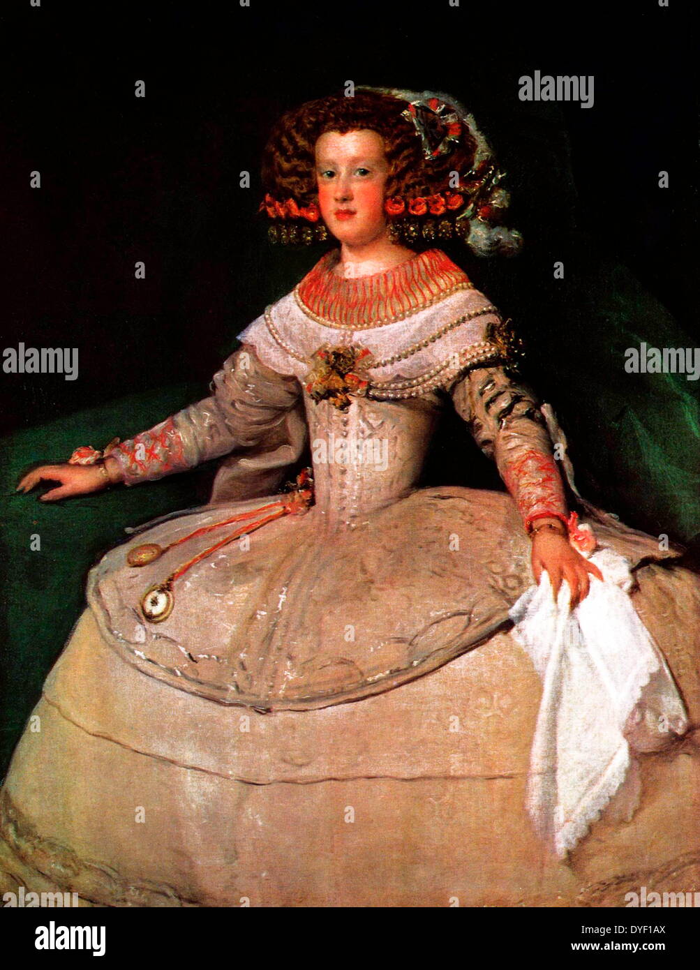Infantin Maria Theresia von Velázquez, circa 1653. Tragen ihre Haare und Kleidung in einem sehr modische Art und Weise für die Zeit am spanischen Königshof. Stockfoto