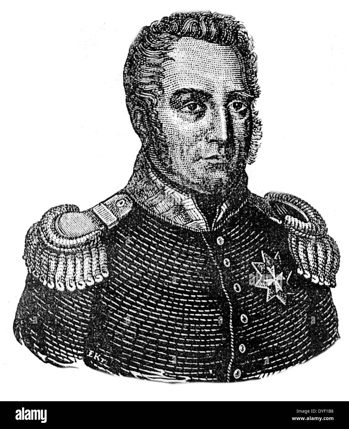 Illustrierte Porträt von Wilhelm I., geboren Willem Frederik Prins van Oranje-Nassau. Ein Prinz von Orange und der erste König der Niederlande, Großherzog von Luxemburg. Zwischen dem 24. August 1772 - 12. Dezember 1843 lebte. Stockfoto