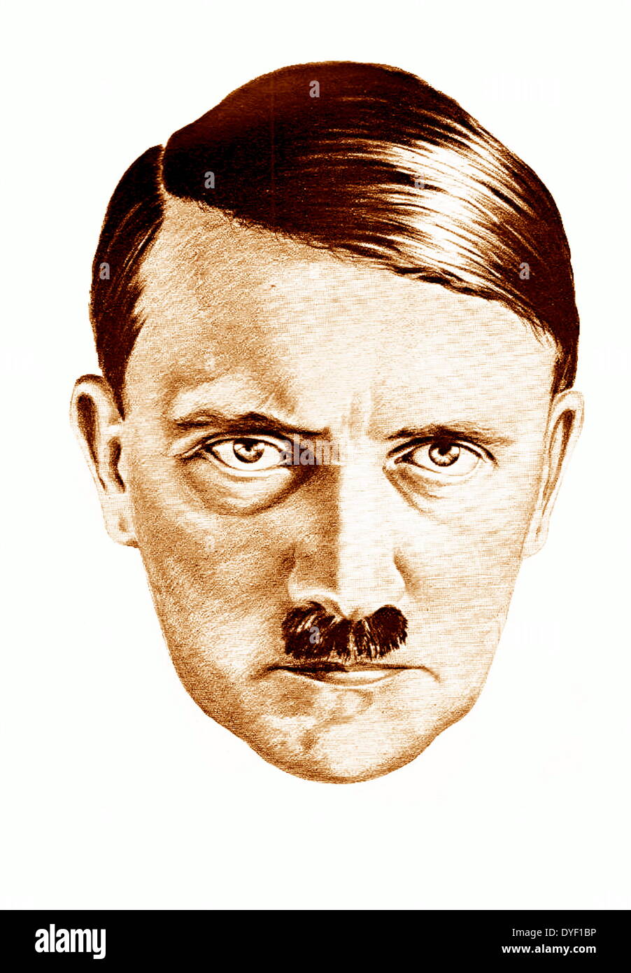 Zeichnung von Adolf Hitler, von H. Oloffs auf Basis einer Hoffmann Foto. Hitler war Führer der Nsdap während des Zweiten Weltkrieges. Stockfoto