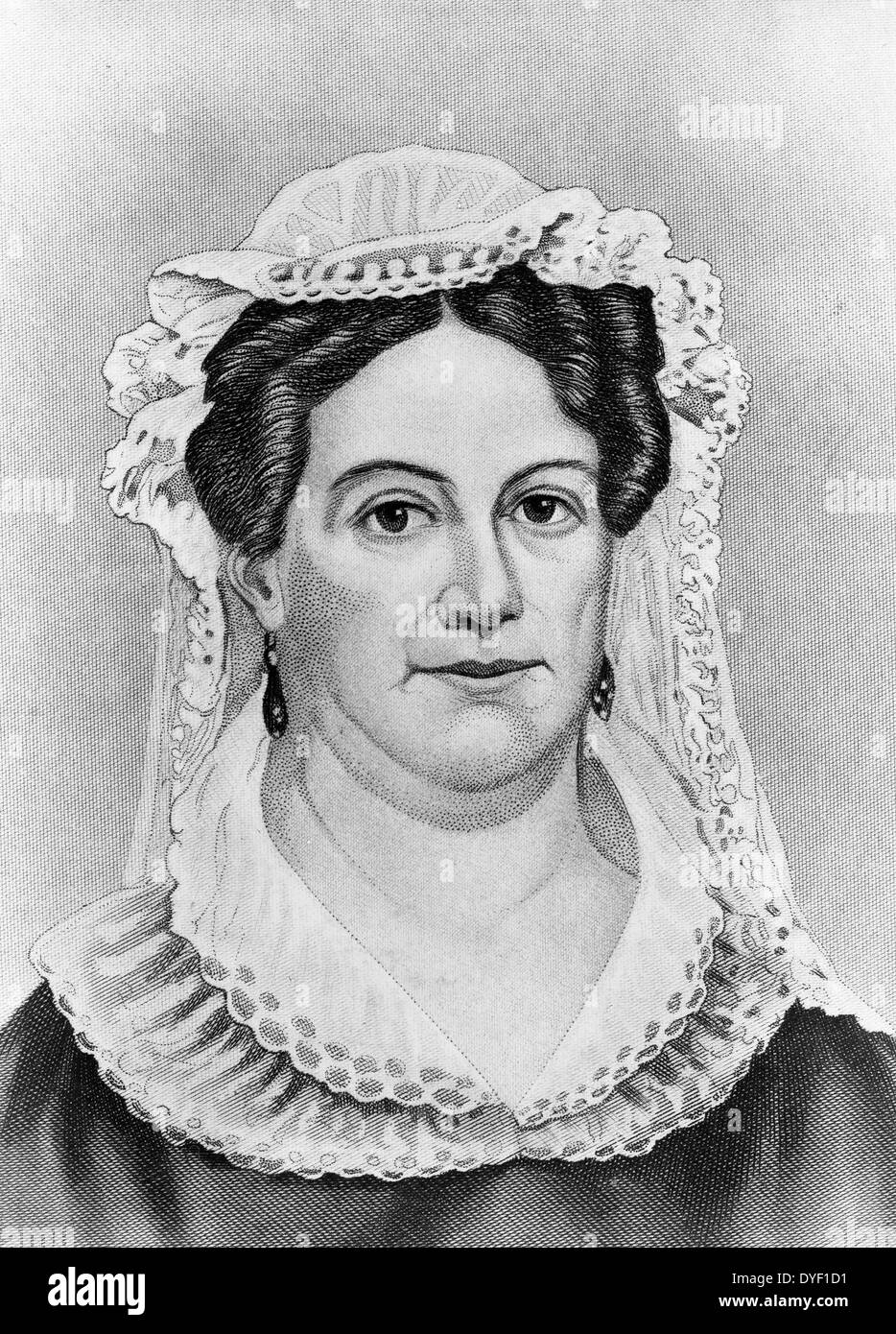 Frau Andrew Jackson graviert von John Chester Buttre. Circa 1883. Ein Porträt von Frau Andrew Jackson nach leicht rechts. Stockfoto