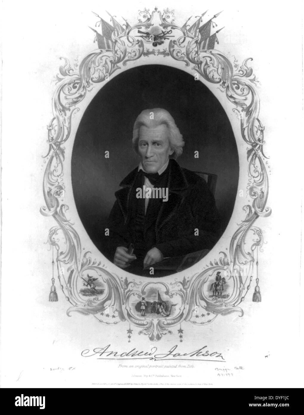Andrew Jackson, US-Pres. Circa 1857. Graviert drucken. Von einem ursprünglichen Porträt vom Leben gezeichnet. Stockfoto