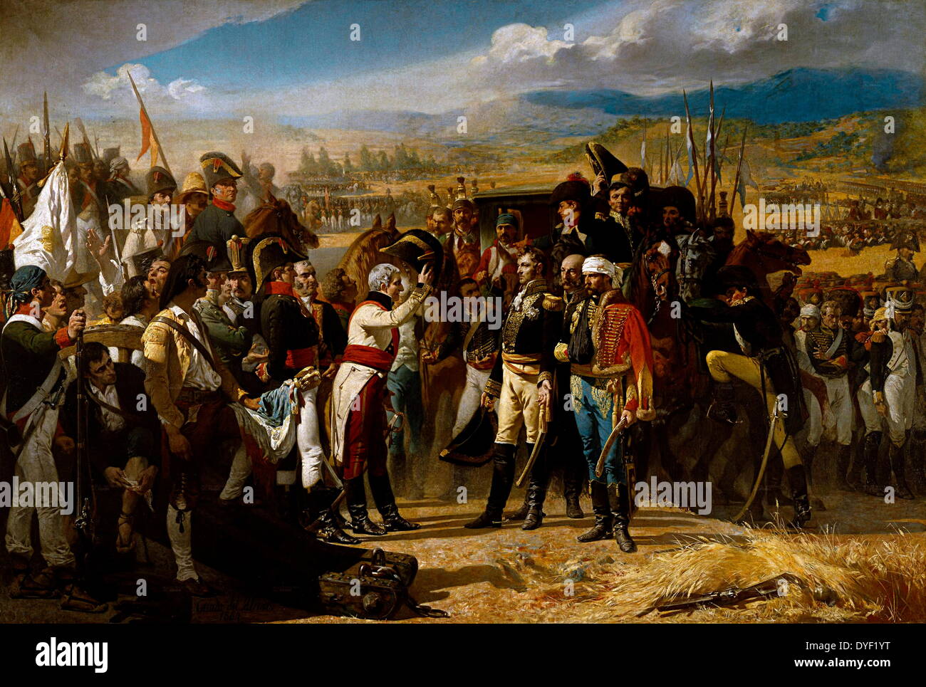 Schlacht von bailén oder "die Kapitulation bei Bailén' von José Casado del Alisal. Circa 1864, Öl auf Leinwand. Zeigt die Spanische Armee von Andalusien Sitzung II Corps der Kaiserlichen der französischen Armee d'Observation de la Gironde, die gezwungen waren, während der Krieg der Halbinsel im Jahr 1808 herauszugeben. Stockfoto