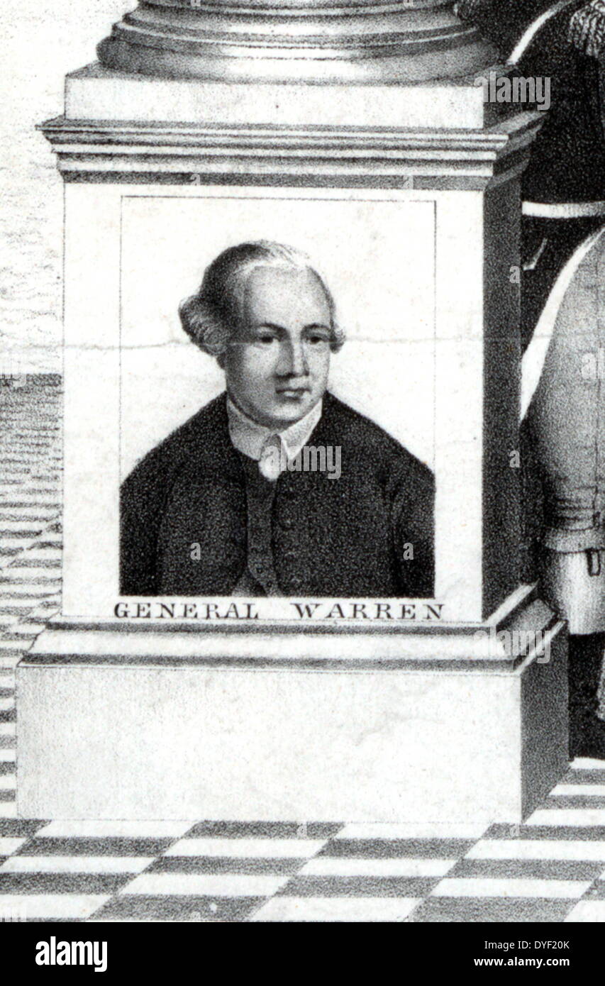 Karikatur Portrait von General Warren, der innerhalb einer politischen Abbildung aus dem Jahr 1800 namens 'Unabhängigkeit 1776 - Die Union muss erhalten werden". Detail auf der Basis einer Spalte in der Abbildung. Pendant zum Porträt von General La Fayette (innerhalb der gleichen allgemeinen Abbildung enthalten.) Stockfoto