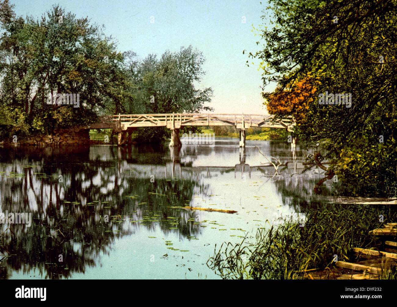 Die alte Brücke bei Concord in Middlesex County, Massachusetts in den Vereinigten Staaten. 1900 Stockfoto