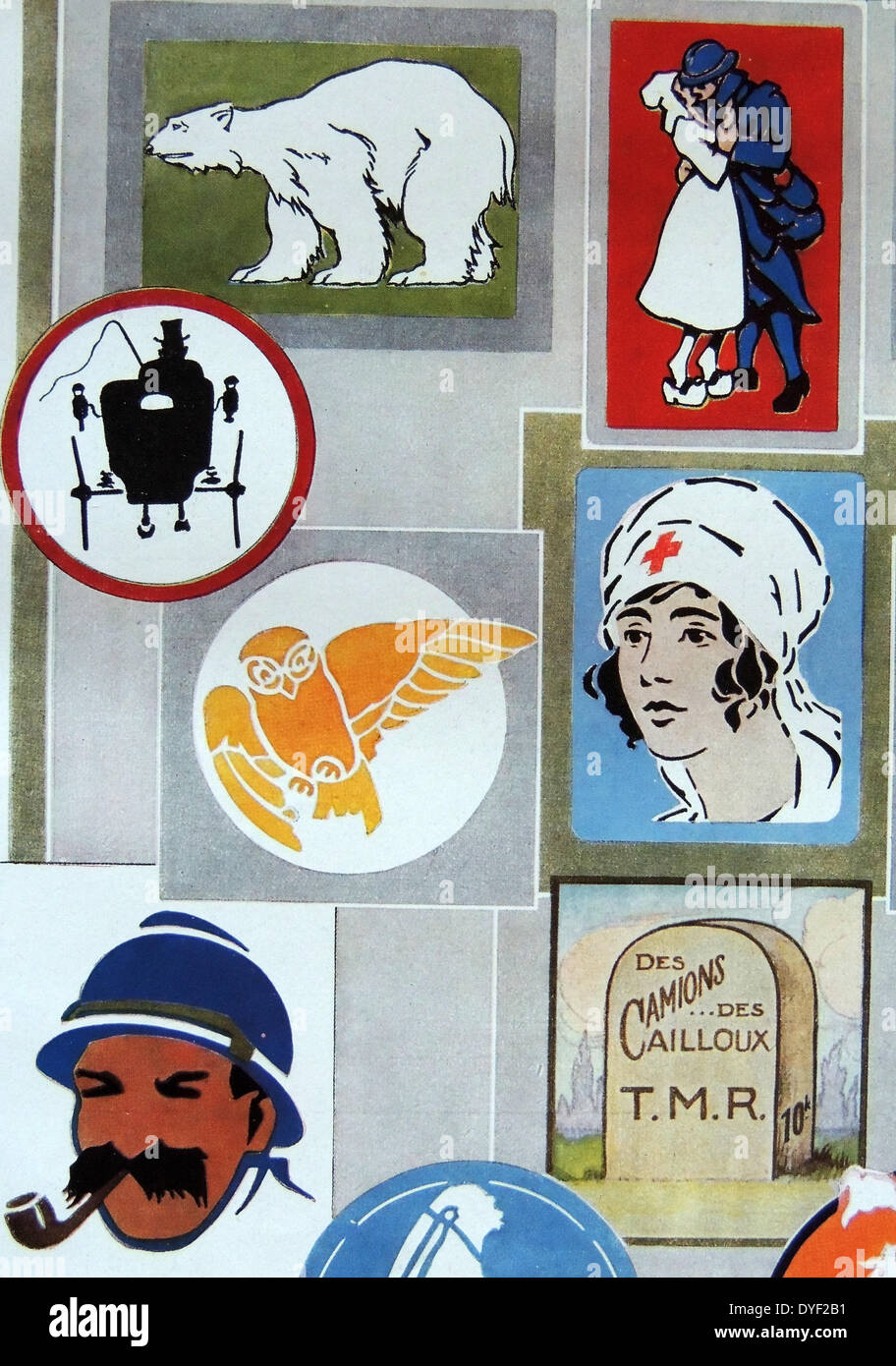 Abzeichen der verschiedenen motorisierte Korps, die zu der französischen Armee während des zweiten Weltkrieges eine Stockfoto