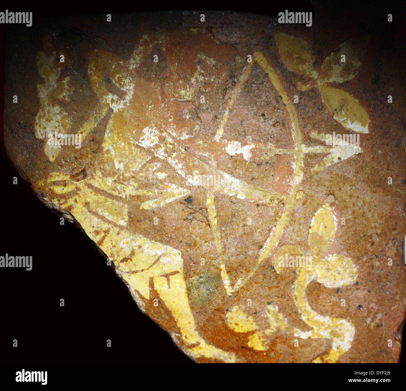Bodenfliese Darstellung ein bogenschütze auf der Jagd. Ca. 14. und 15. Jahrhunderts. In Birmingham, UK gefunden. Stockfoto