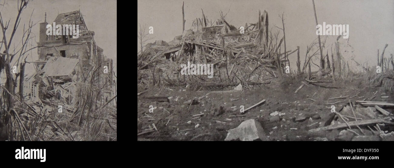 Zwei Phasen in der Zerstörung eines Hauses in Biaches, Frankreich, während des Zweiten Weltkrieges ein. 1916 Stockfoto