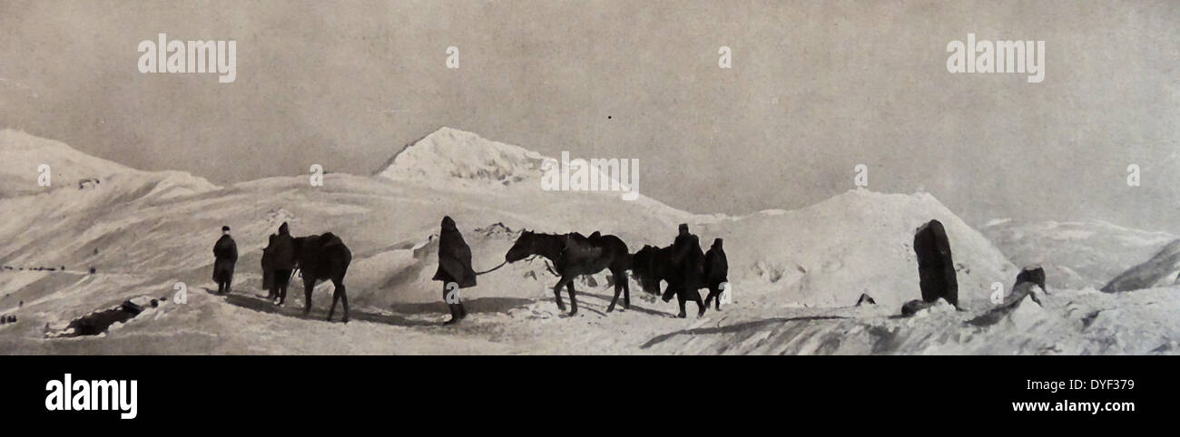 Serbische Truppen Kreuz durch Albanien im Winter, während des Zweiten Weltkrieges, 1916 Stockfoto