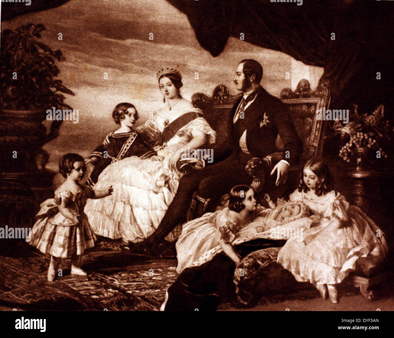 Familie von Königin Victoria, von Franz Xaver Winterhalter. Öl auf Leinwand, ca. 1846. Zeigt die Königin, Prinz Albert, und die 5 Kinder, die sie während der Zeit der Malerei hatte. Stockfoto