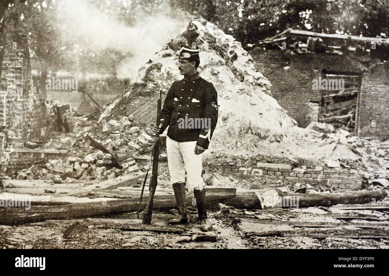 Foto, die nach der Schlacht von Haelen, (auch als der Kampf der silberne Helme bekannt). Eine Kavallerie Schlacht zu Beginn des Ersten Weltkriegs an der Westfront. Stockfoto