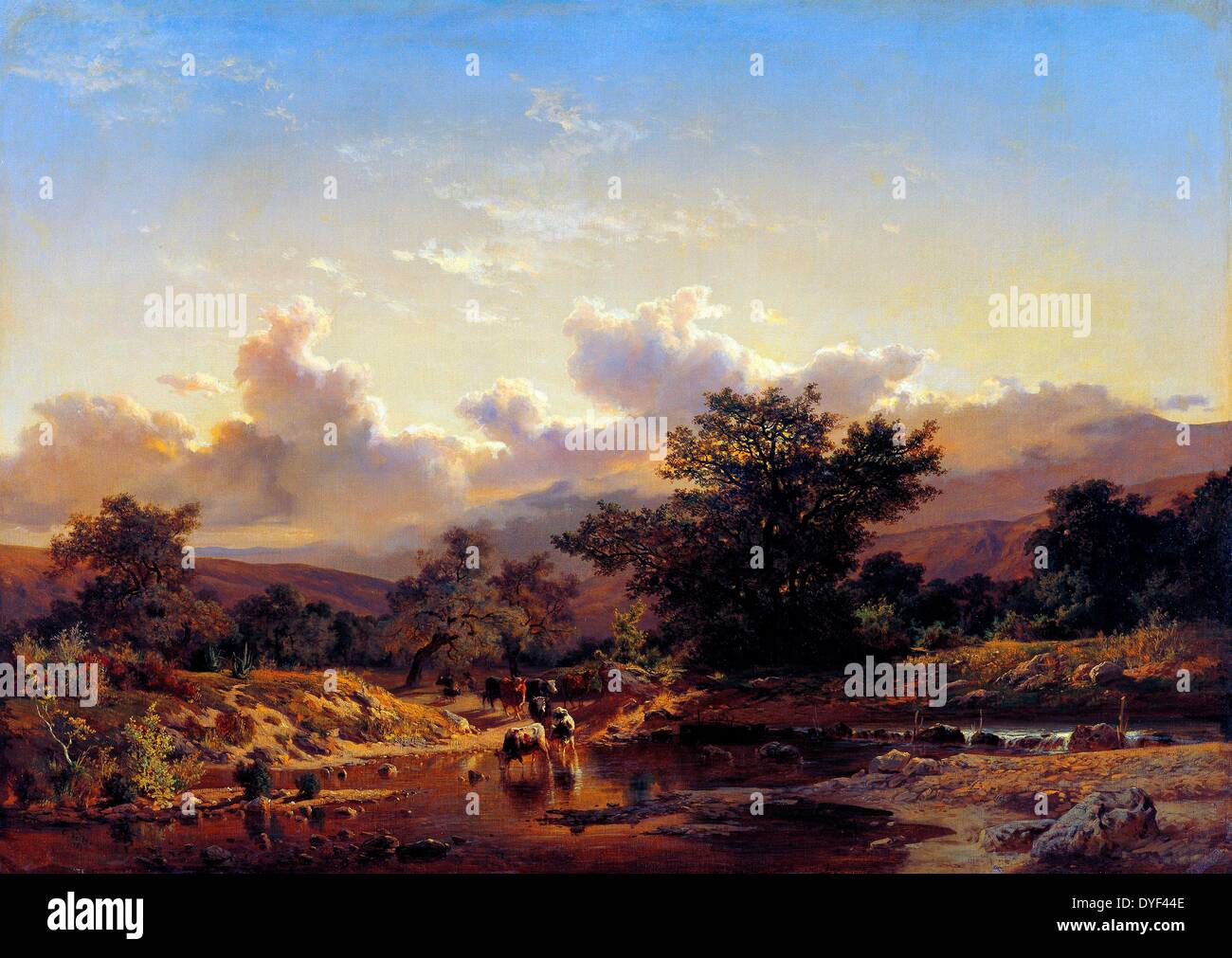 Landschaft mit Fuhren von Kühen, von Carlos de Haes. Öl auf Leinwand, ca. 1859. Stockfoto