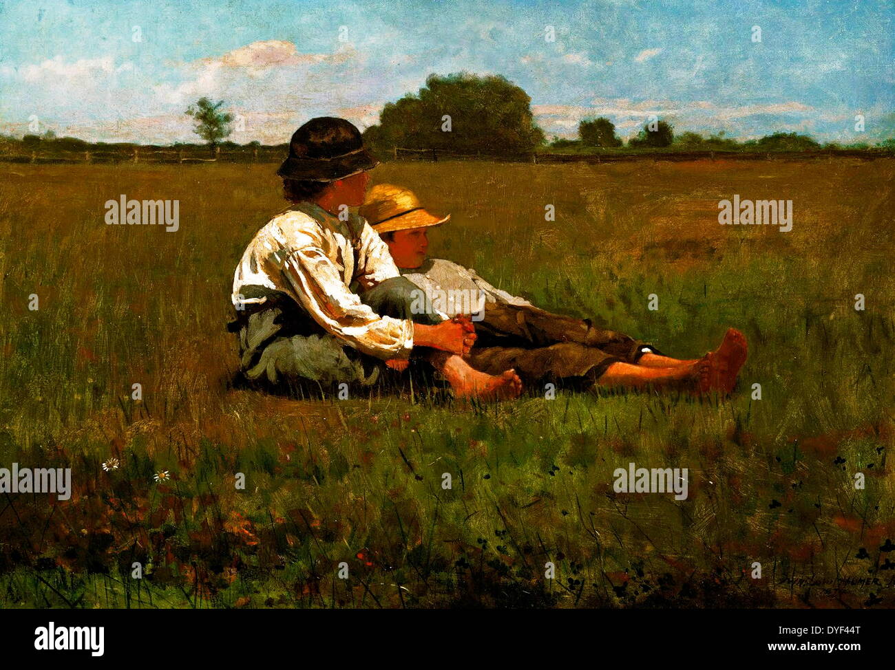 Jungen in einer Weide von Winslow Homer. Öl auf Leinwand, ca. Ende des 19., Anfang des 20. Jahrhunderts. Die amerikanische Künstlerin, die zwischen 1836-1910 lebte. Stockfoto