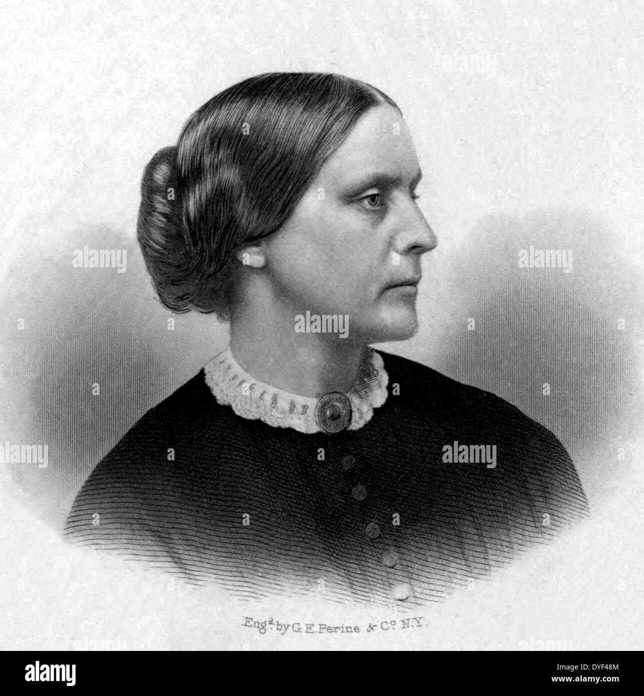 Susan B. Anthony 1855. Ein prominenter amerikanischer civil rights Leader, der eine zentrale Rolle im 19. Jahrhundert Frauen rechte Bewegung gespielt das Frauenwahlrecht in den Vereinigten Staaten einzuführen. Stockfoto