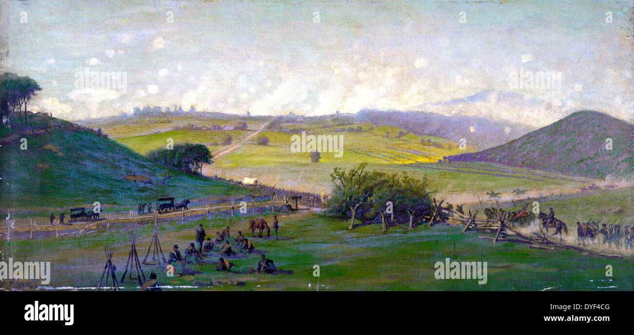 Die Schlacht von Gettysburg 1894. Ansicht f der Union Linien am Morgen des 3. Juli. Edwin Forbes. Stockfoto