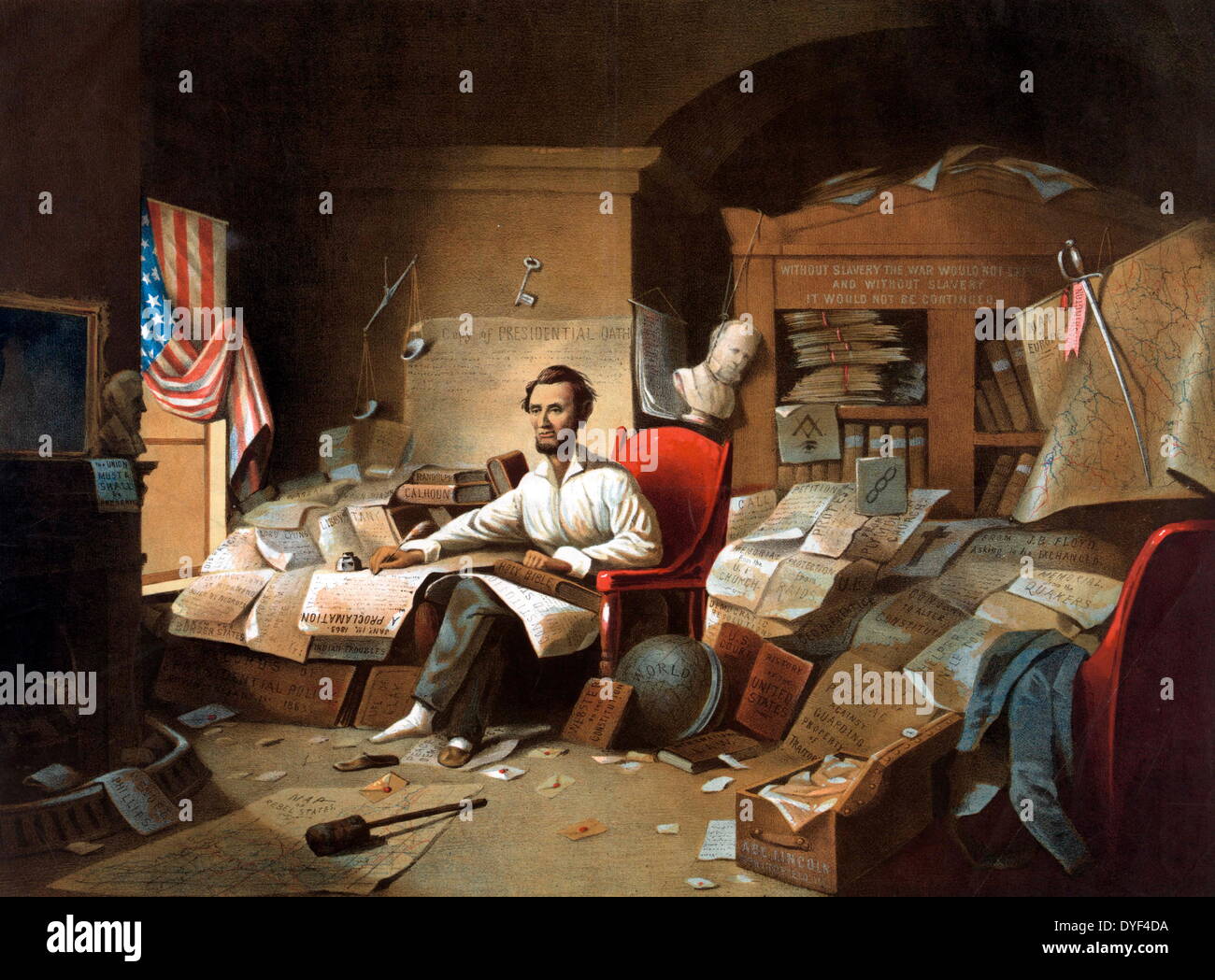 Präsident Abraham Lincoln witing die Proklamation der Freiheit 1863. 16. Präsident der Vereinigten Staaten von Amerika. David Gilmour Blythe Stockfoto