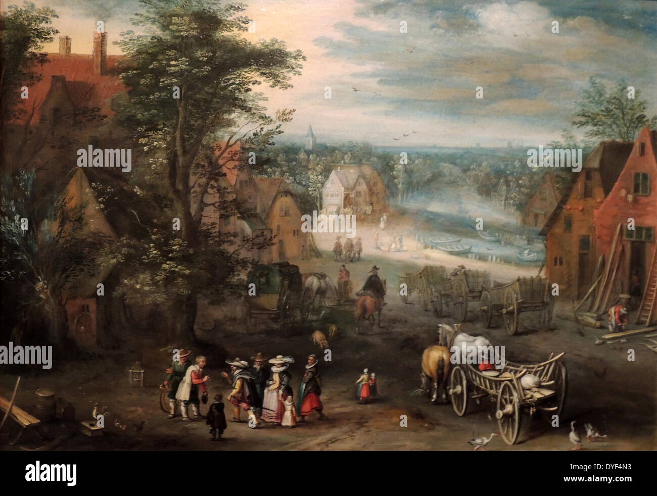 Malerei als "ein Dorf Szene" 1663. Teil der Kunstsammlung am Upton House Stockfoto