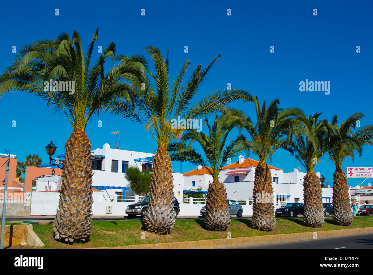 Straße Avenida del Castillo, Caleta de Fuste, Fuerteventura, Kanarische Inseln, Spanien, Europa Stockfoto