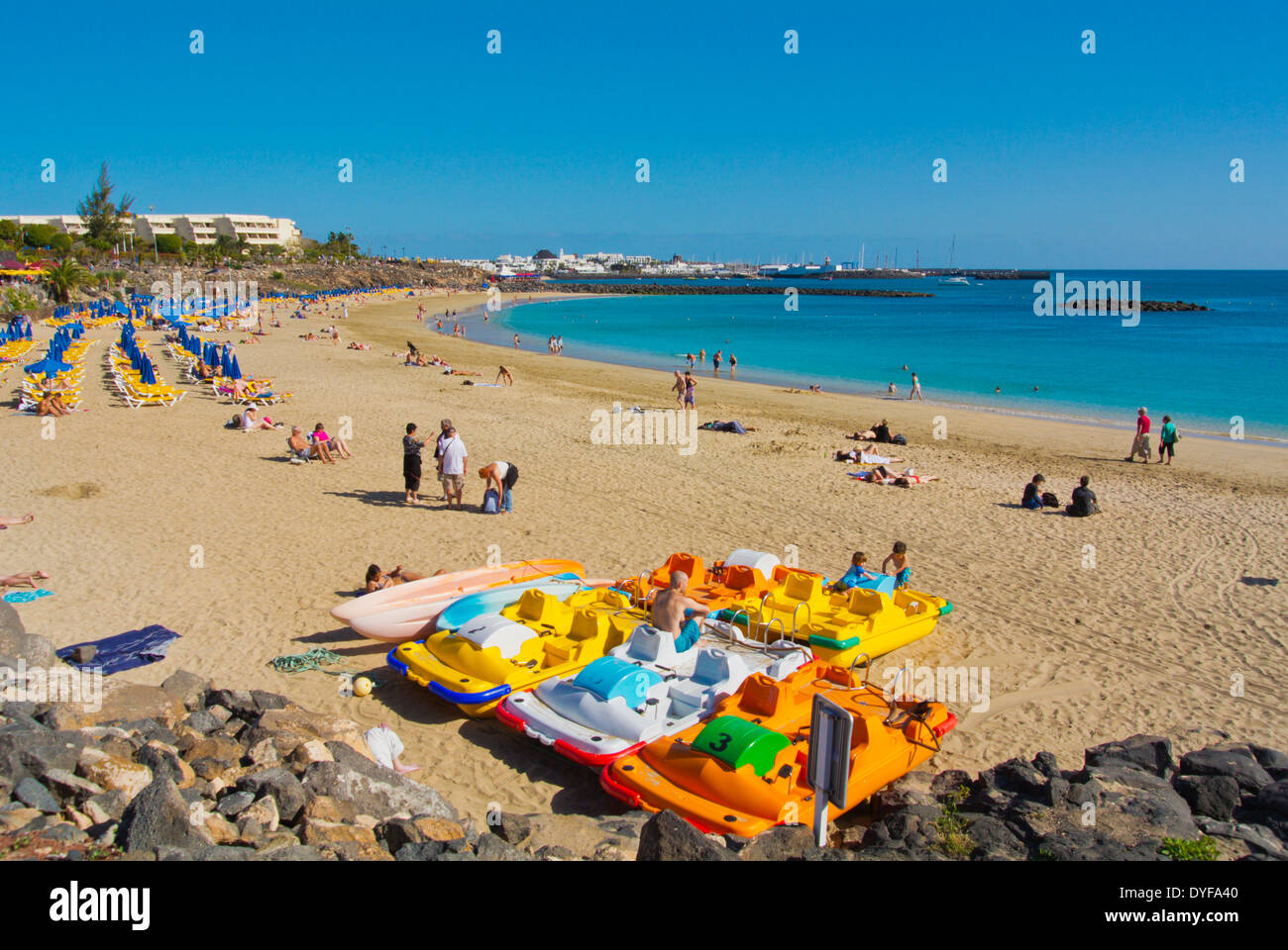Strand Playa Dorada, Playa Blanca, Lanzarote, Kanarische Inseln, Spanien, Europa Stockfoto