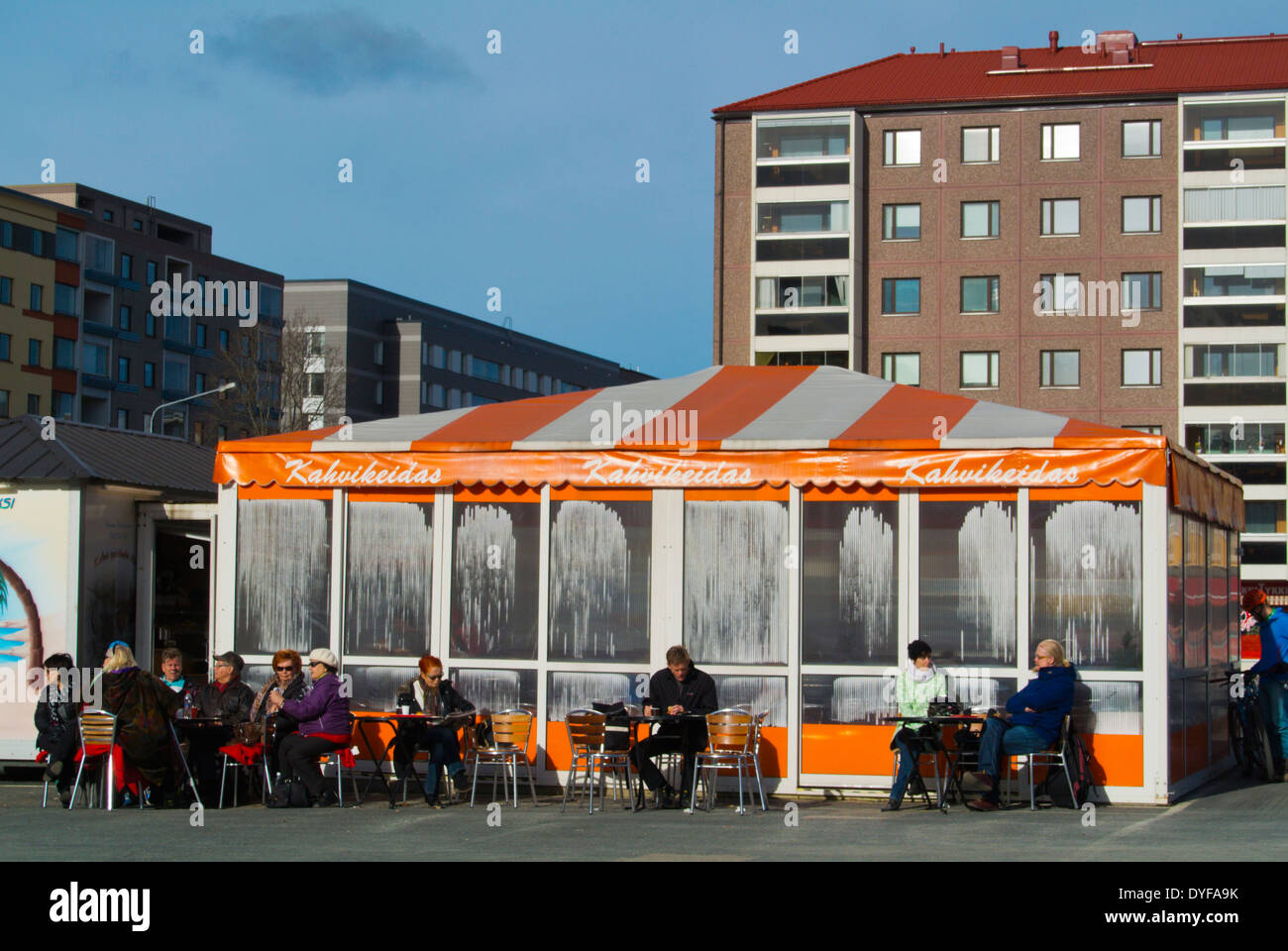 Cafe, Tammelan Tori, Tammela Bezirk Marktplatz, Tampere, Mittelfinnland, Europa Stockfoto