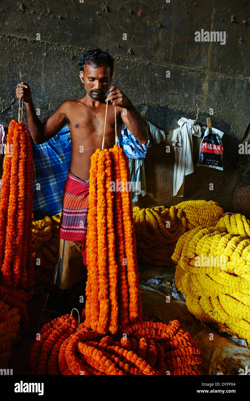 Kalkutta, Mullik Ghat Blumenmarkt, Kolkata, Westbengalen, Indien Stockfoto