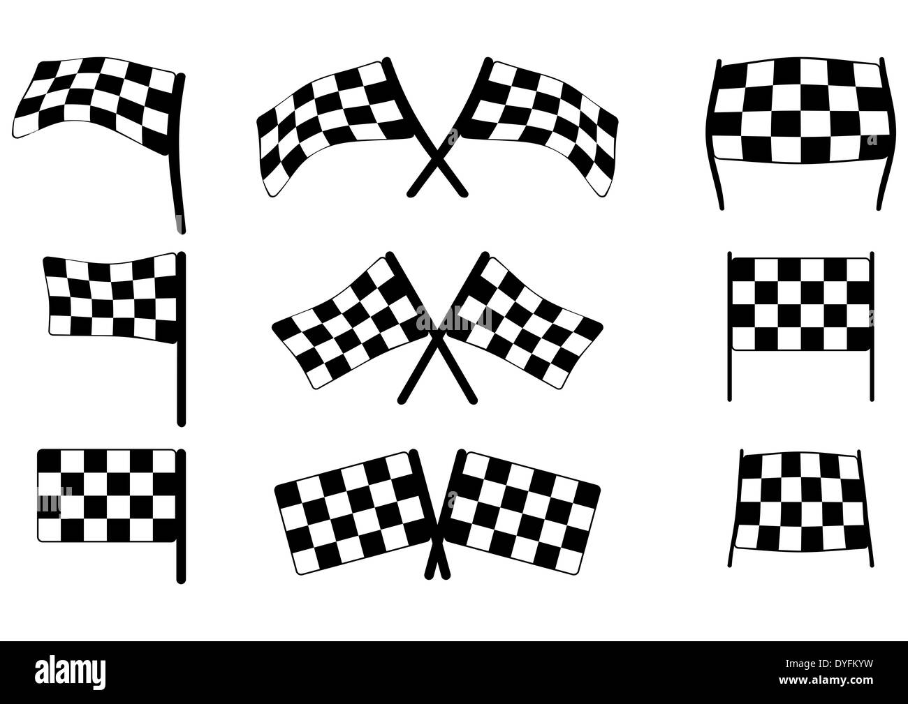 Racing Flags auf weißem Hintergrund Stockfoto