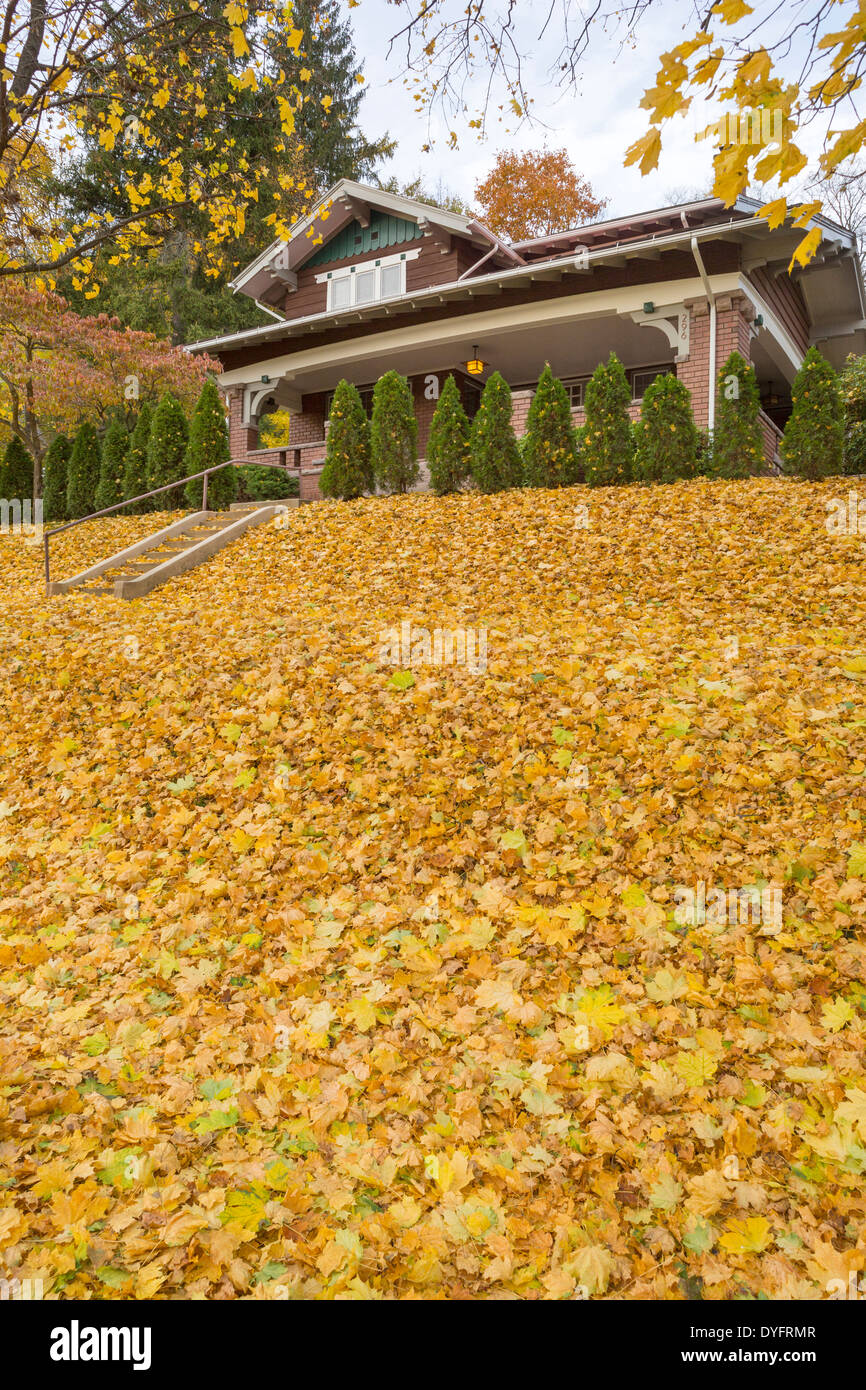 GEFALLENE HERBSTLAUB IM GARTEN DER KUNST UND HANDWERK HAUS BROOKVILLE JEFFERSON COUNTY PENNSYLVANIA USA Stockfoto