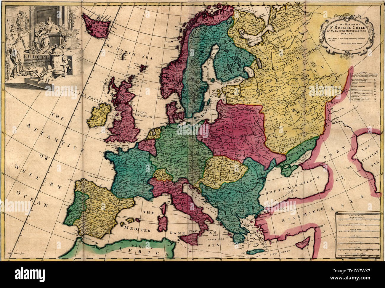Karte von Europa 1740 Stockfoto