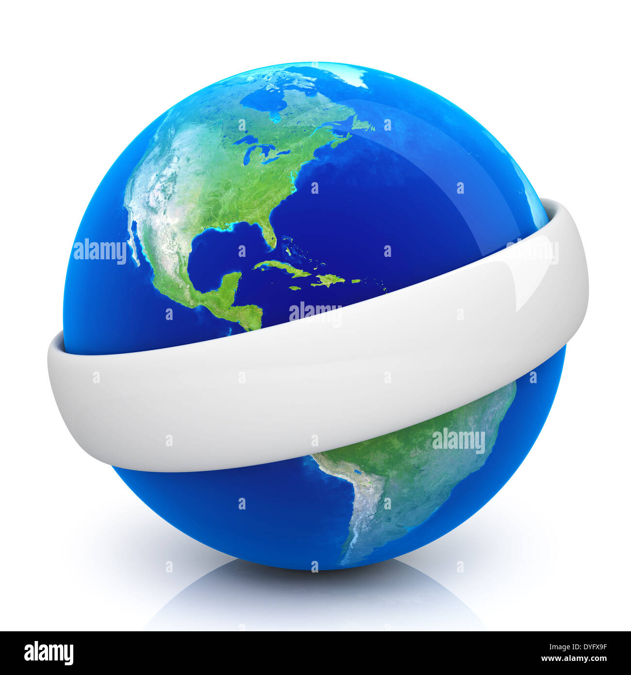 Planetenerde mit weißen banner Stockfoto