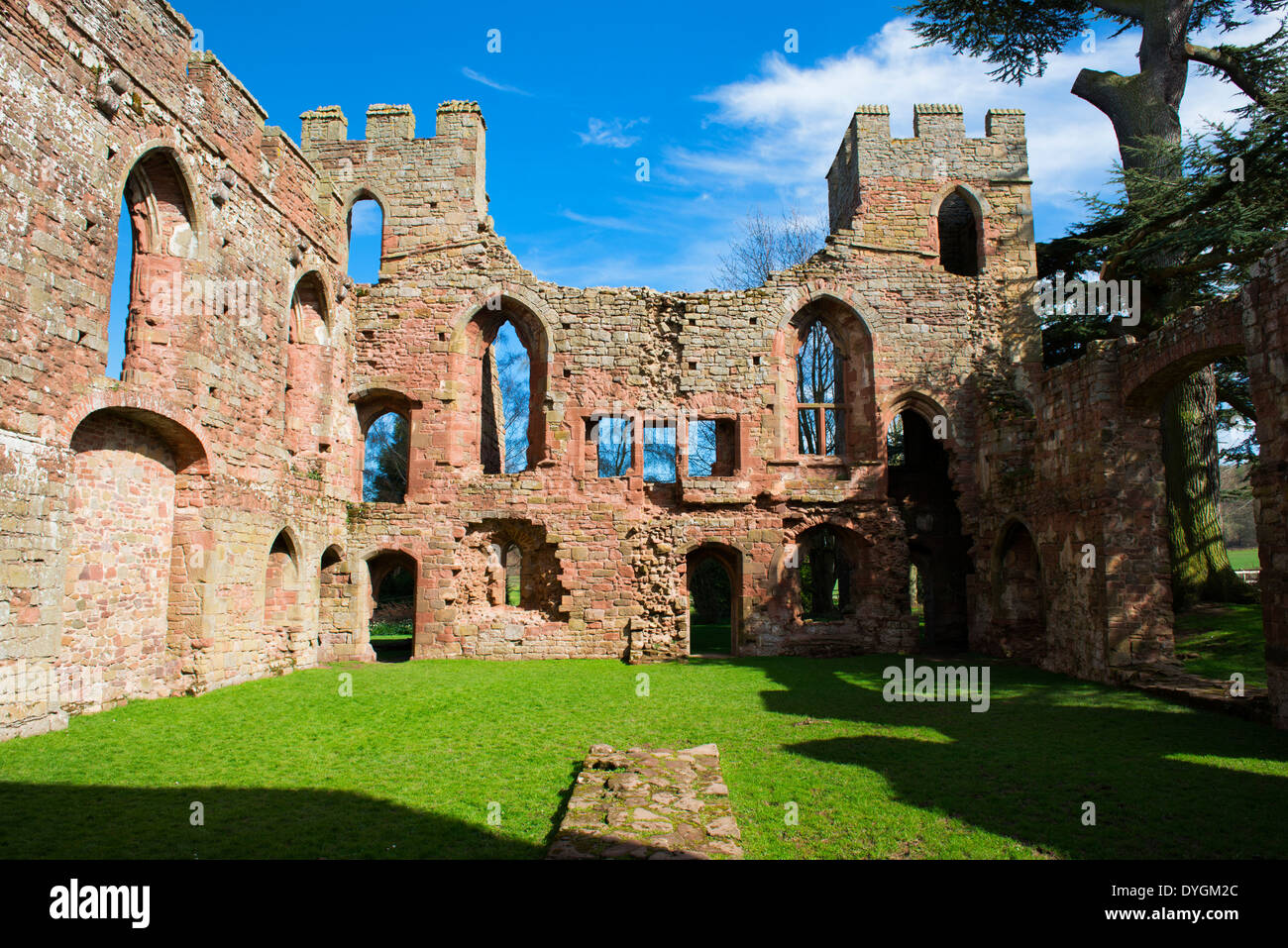 Acton Burnell Castle, ein 13. Jahrhundert Herrenhaus nahe dem Dorf von Acton Burnell in Shropshire, England. Stockfoto