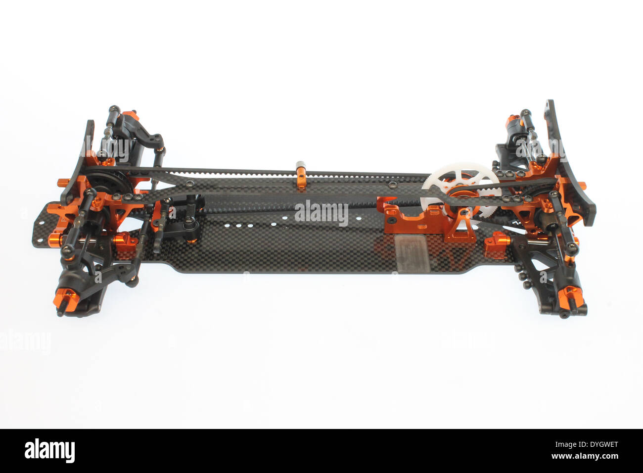 Onroad-Wettbewerbs-Tourenwagen-Chassis in 01:10 skalieren mit zwei Riemenantrieb Stockfoto