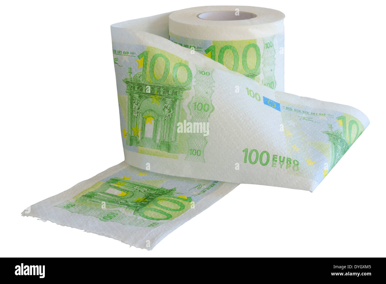 Abwertung - Geld Abschreibung. Europäischen Banknoten aussehen wie WC-Papier Rollen. Stockfoto