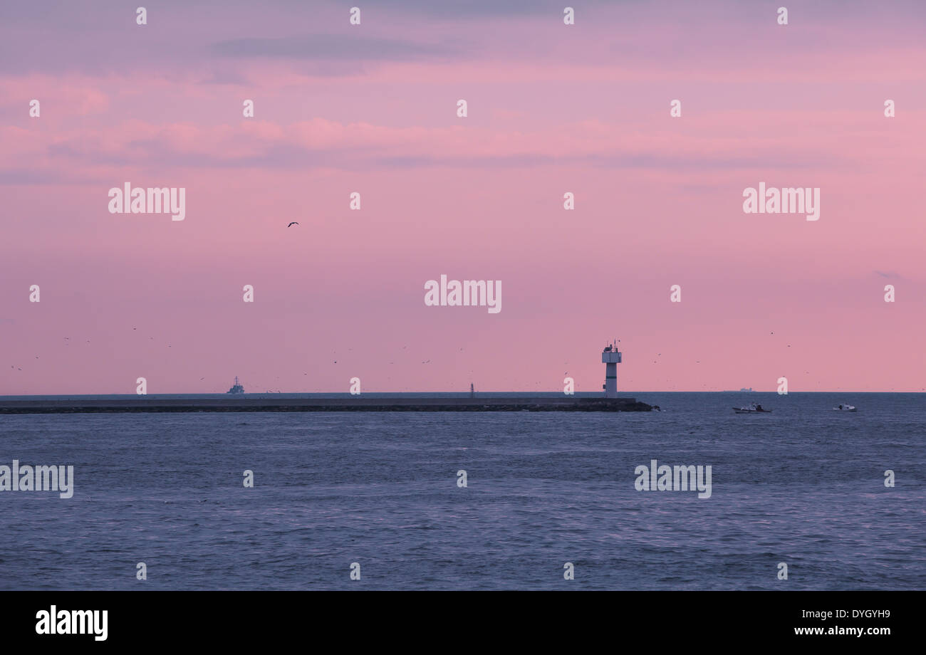 Meer, Landschaft, Sonnenuntergang, Tag, Welle, Wasser, Farben Stockfoto