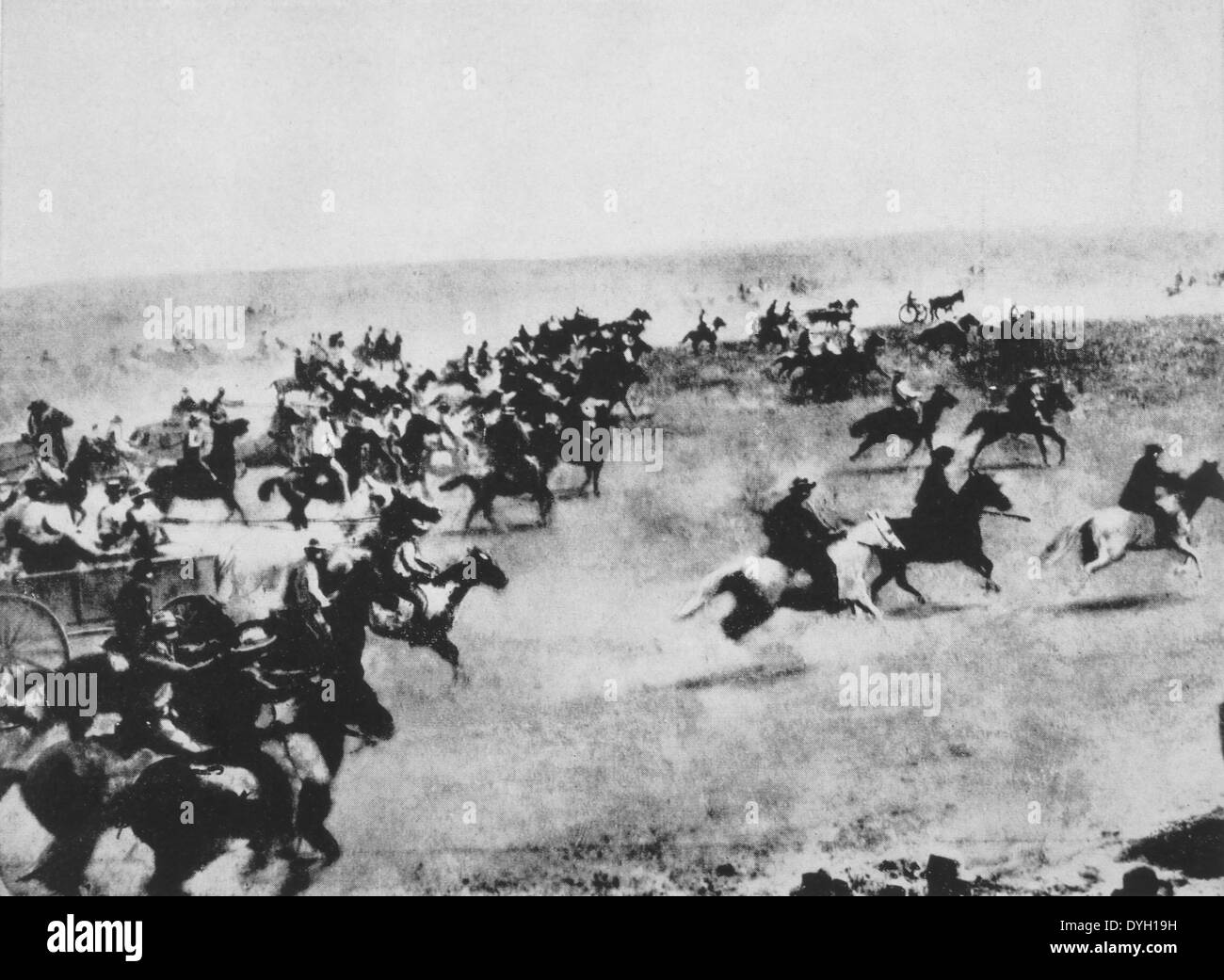 Masse auf dem Pferderücken, Oklahoma Land Run, 1893 Stockfoto
