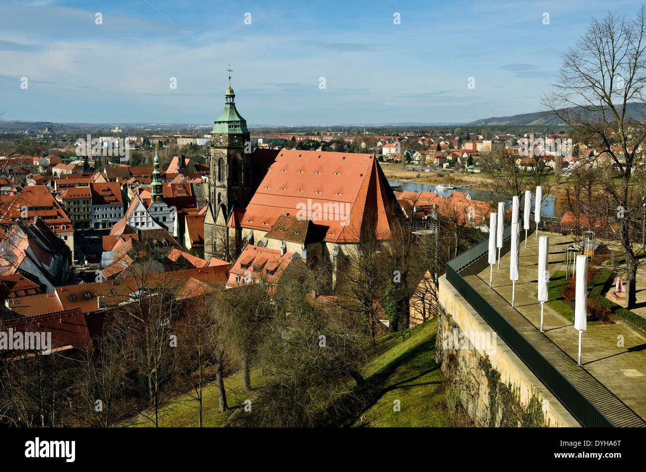 Pirna, Altstadtansicht von DerTerrasse bin Schlossberg Stockfoto