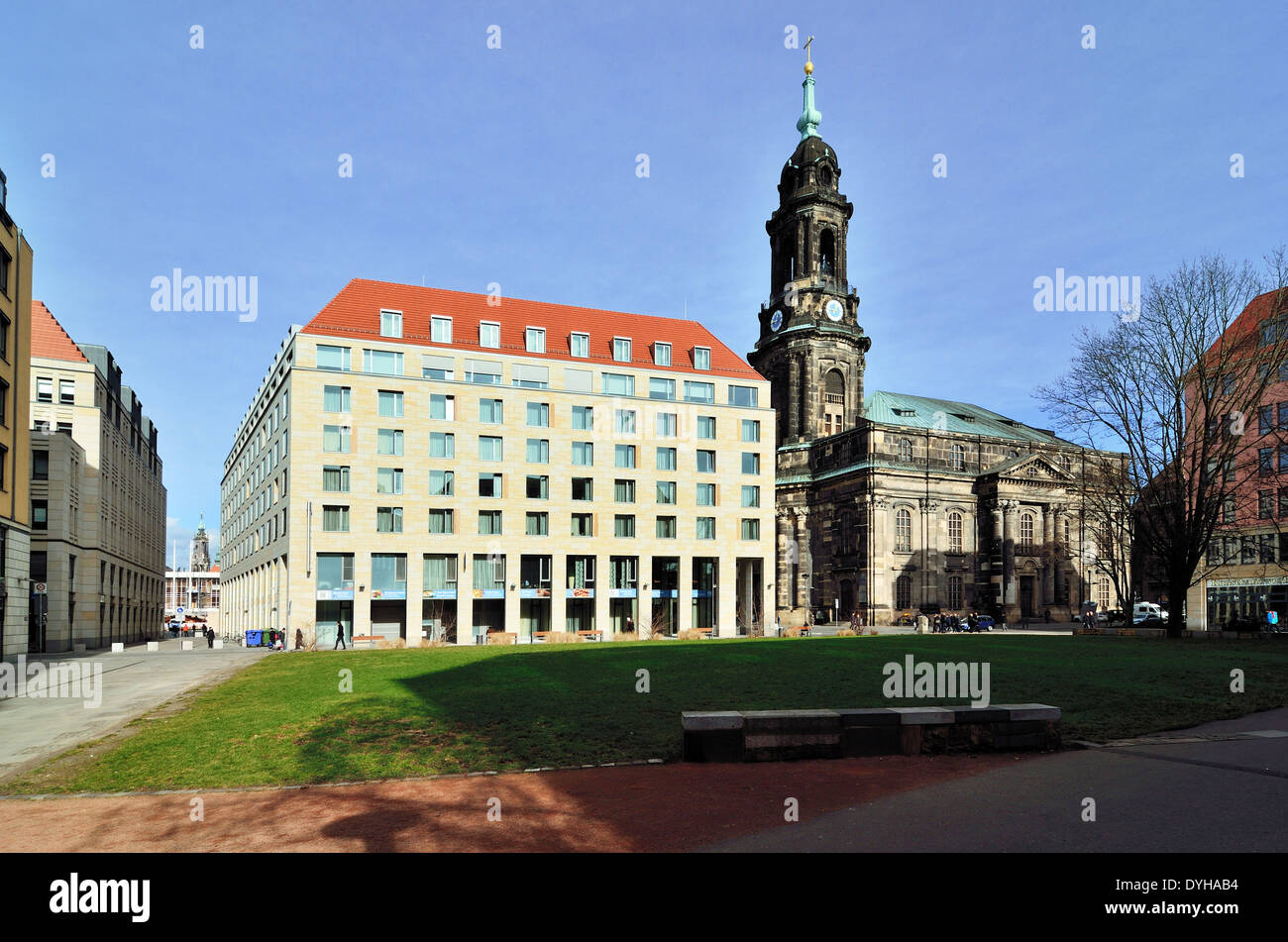 Dresden, nh Hotel Und Kreuzkiche in der Altstadt Stockfoto