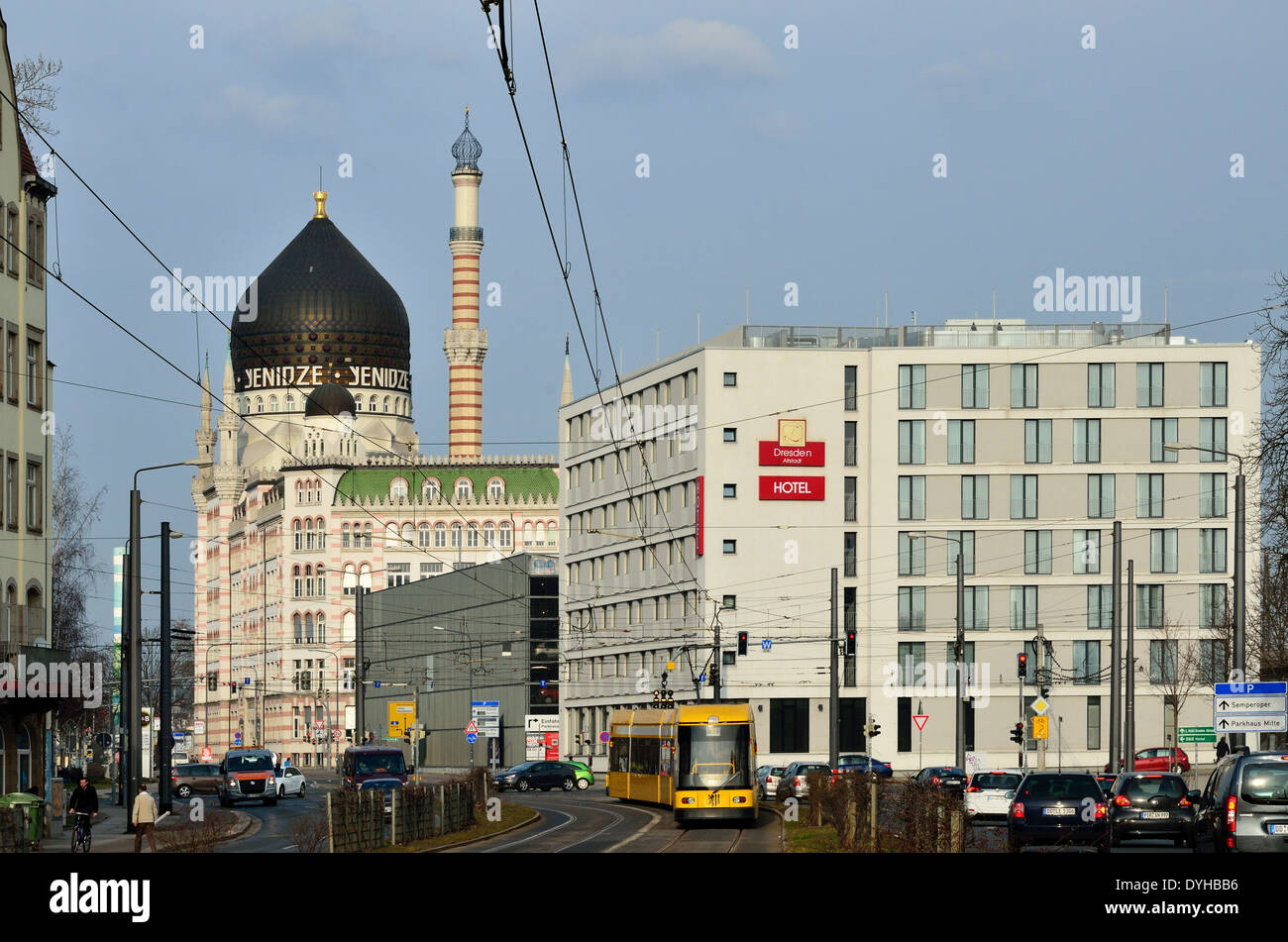 Dresden, Verkehrszug Weißeritzstrasse in der Friedrichstadt Stockfoto