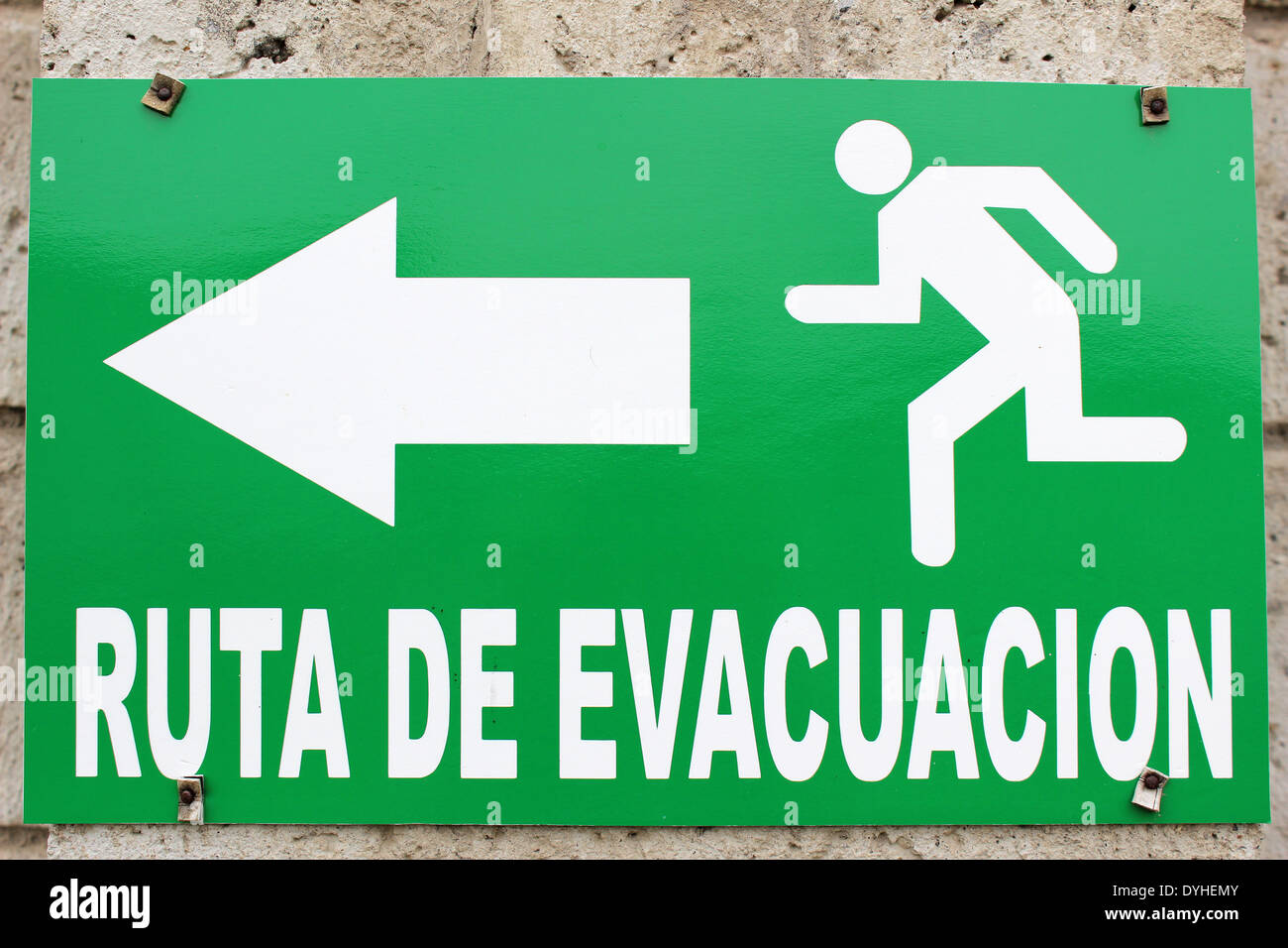 Ein Schild ein Rettungsweg in Cotacachi, Ecuador Stockfoto