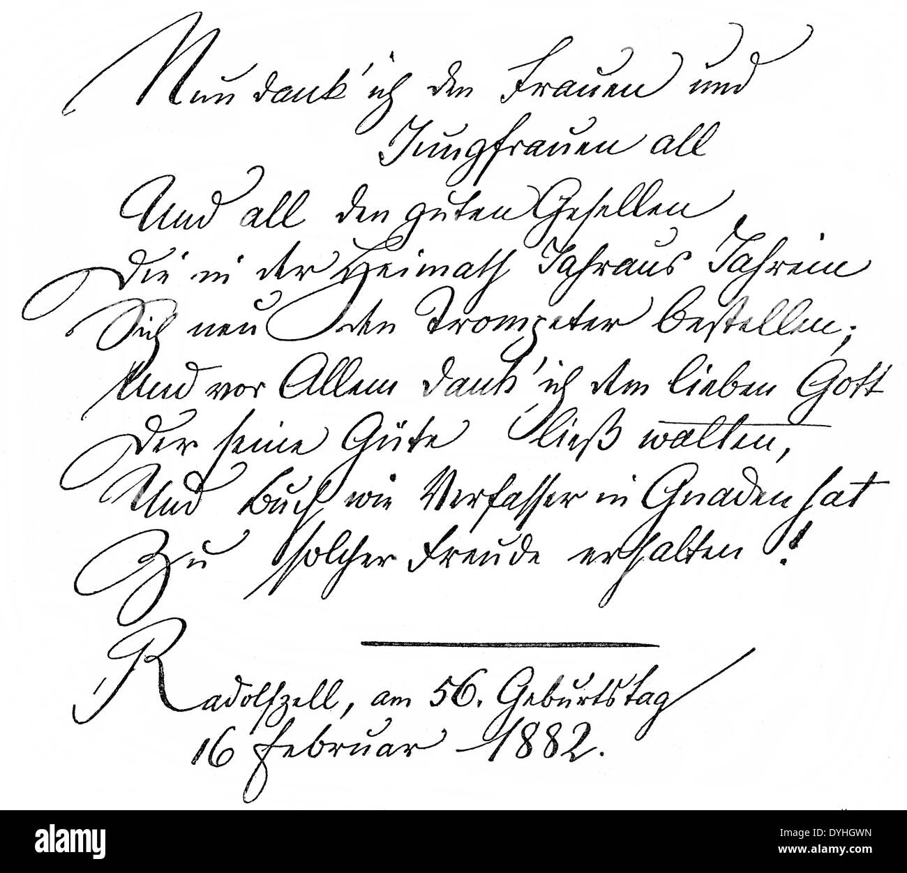 Historische Handschrift von Joseph Victor von Scheffel, 1826-1886, ein deutscher Dichter und Schriftsteller Stockfoto